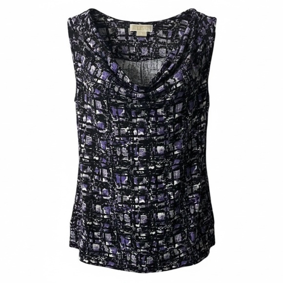 Michael Kors Sleeveless Blouse Plus Size 2X Cowl Neck Purple Black White Knit - Picture 1 of 7